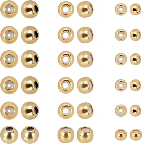 Miniatura 6 de PH PandaHall 48 cuentas de tapón de oro de 14 quilates, 4 tamaños, cuentas deslizantes, espaciador de latón, inserción de goma, longitud de cuentas