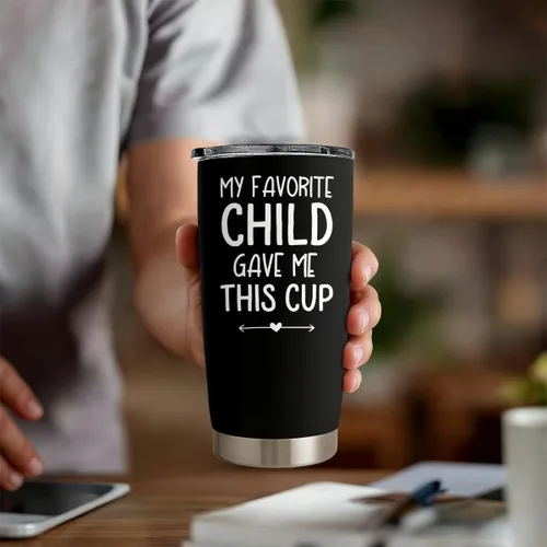 Miniatura 7 de SANDJEST Vaso aislado de acero inoxidable de 20 onzas para papá, divertido con texto en inglés "My Favorite Child Gave Me This Cup", taza de viaje