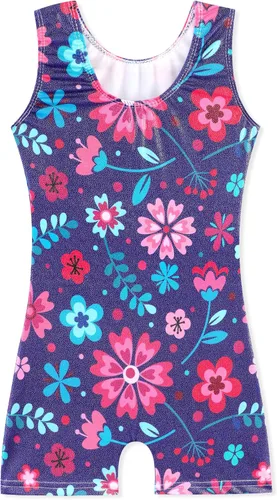 Miniatura 29 de HOZIY - Leotardos de gimnasia con pantalones cortos brillantes para niñas pequeñas; estampados de unicornio, aurora, arco iris, sirena, dinosaurio