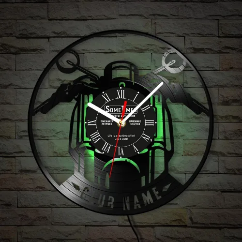 Miniatura 8 de The Geeky Days Reloj de pared con disco de vinilo para motocicleta, con nombre personalizado, 7 colores cambiantes, para motocicletas, garaje, reloj