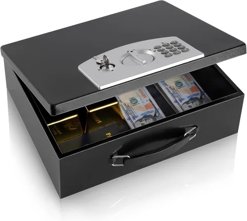 Miniatura 9 de Dalmbox - Caja de seguridad portátil de metal con cerradura de código digital, almacenamiento resistente al fuego para documentos, caja de seguridad