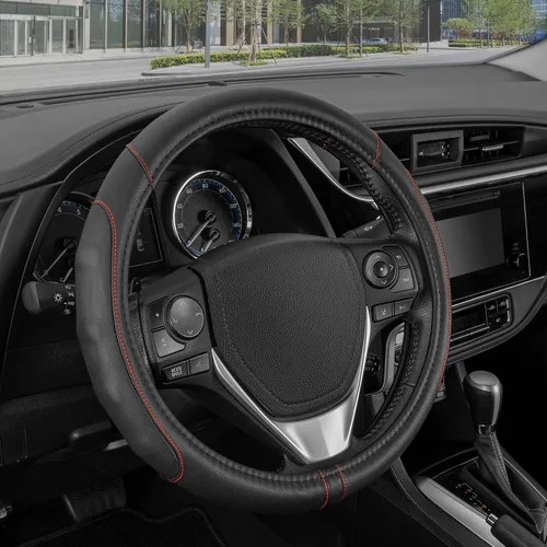 Miniatura 22 de Motor Trend GripDrive - Funda de cuero negro sintético para volante de automóvil, camión, camioneta, SUV, tamaño pequeño de 14 pulgadas, funda