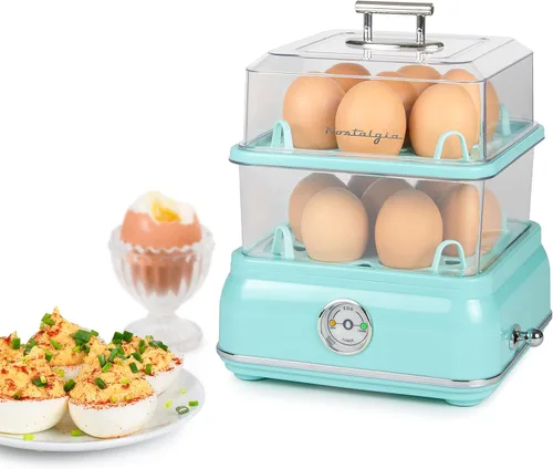 Miniatura 8 de Nostalgia CLEC14AQ Retro Premium Cocedor Eléctrico de Huevos Duros Grande de 14 Huevos, Escalfados, Revueltos, Tortillas, Claras, Sándwiches