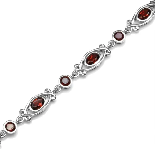Miniatura 2 de Silvershake Pulsera ajustable de plata de ley 925 chapada en oro blanco granate natural de 4.89 quilates, estilo victoriano de 6.5 a 8 pulgadas, Oro