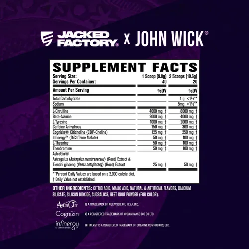 Miniatura 5 de Jacked Factory X John Wick - Polvo de preentrenamiento modo Wick - Energía intensa, enfoque listo para la batalla, compromiso imparable y voluntad