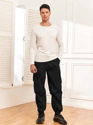Miniatura 2 de ZAFUL Pantalones cargo de paracaídas para hombre, ajuste holgado, pantalones Y2K, con cordón, pantalones casuales con diseño de bolsillo, pantalones