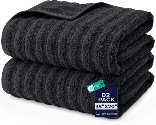 Miniatura 15 de DAN RIVER Paquete de 2 sábanas de baño de 35x70 pulgadas, sábanas de baño jumbo acanaladas para adultos, toallas grandes gruesas y absorbentes