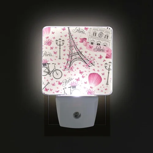 Miniatura 3 de ALAZA Paquete de 2 luces LED románticas de la torre Eiffel de París, luz nocturna, sensor de atardecer a amanecer, enchufable, decoración del hogar
