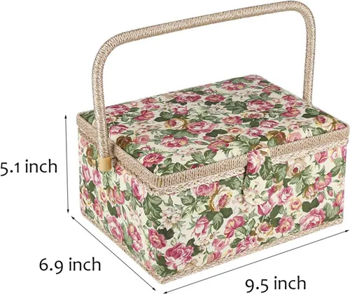Miniatura 2 de Cesta de costura mediana con accesorios, caja organizadora de costura de madera para suministros de costura y almacenamiento de herramientas