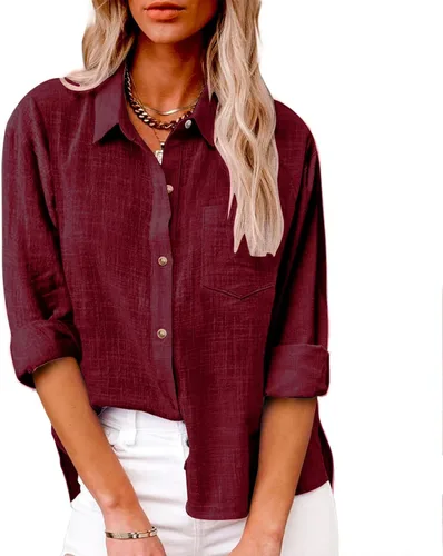 Miniatura 30 de SMIDOW Camisa de algodón y lino con botones para mujer