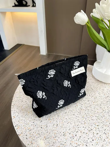 Miniatura 8 de The Summer Swan Bolsa de maquillaje estética grande Bolsa de maquillaje floral Embrague de medio día Bolsa de kit de período Bolsa