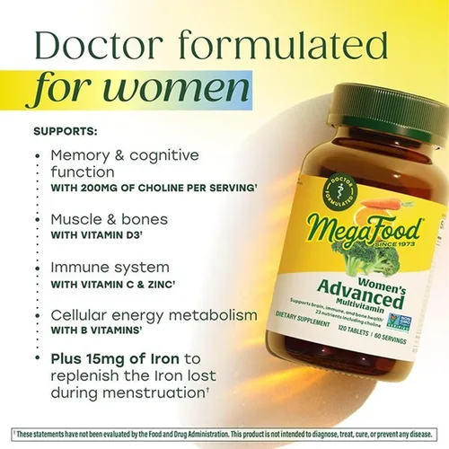 Miniatura 4 de MegaFood Multivitamínico avanzado para mujeres - Formulado por médicos con hierro, colina, vitamina D, vitamina C y zinc - Salud cerebral - Apoyo
