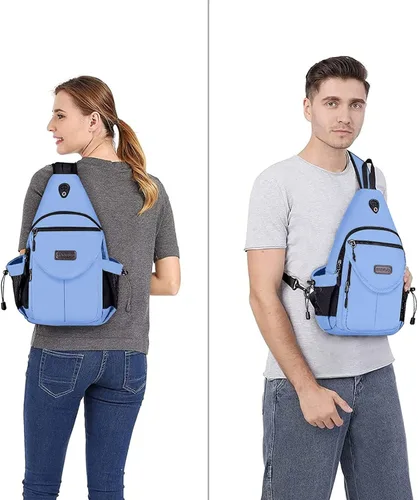 Miniatura 5 de MOSISO Mochila bandolera, mochila cruzada de lona para senderismo con bolsillo antirrobo Azul (Air Blue)