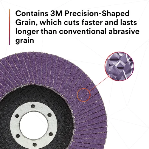 Miniatura 5 de 3M Disco de Solapa 769F, Tipo 27, 80+, 4-1/2 in x 7/8 in, Abrasivo de Alto Rendimiento, Disco de Rectificado y Acabado de Grano Cerámico