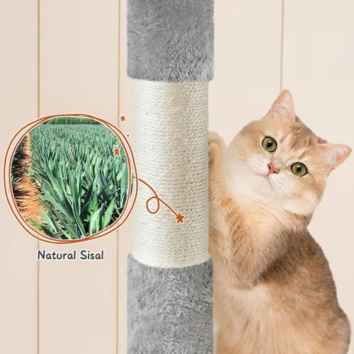 Miniatura 8 de Yaheetech Árbol grande para gatos de 76.5 pulgadas, torre grande para gatos con 3 condominios, perchas de felpa acogedoras, 9 postes rascadores