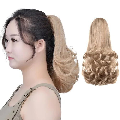 Miniatura 16 de SYXLCYGG Auburn Clip Cola de caballo Clip Cola de caballo Extensión de cola de caballo ondulado 10 pulgadas 3.5 oz pelo sintético falso pieza