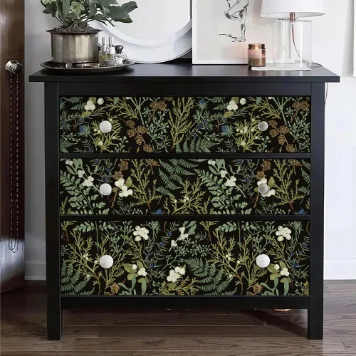Miniatura 2 de Papel tapiz floral bohemio de 17.5 x 118 pulgadas, para despegar y pegar, papel de pared de hojas verde oscuro, papel de contacto autoadhesivo