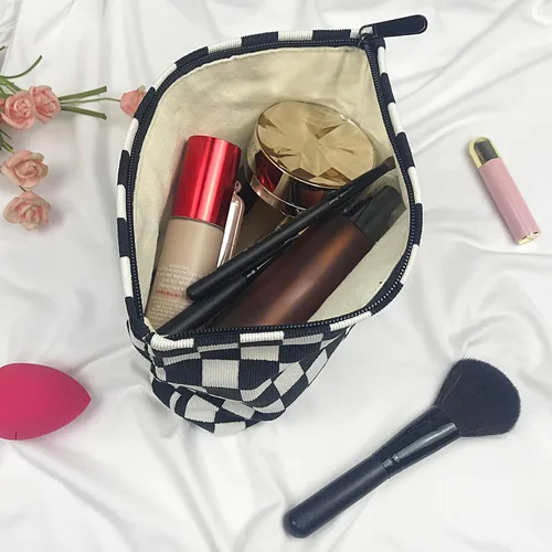 Miniatura 4 de Bolsa de maquillaje para mujeres, bolsa de cosméticos de pana con diseño estético, bolsa de mano para damas, estuche para lápices para niñas, lindo