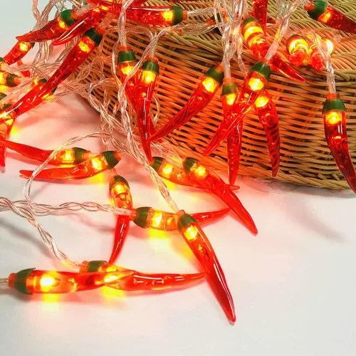 Miniatura 12 de Guirnalda de luces rojas de chile y pimienta, luces de noche de hadas, guirnalda de cobre, lámpara colgante con pilas para decoración del hogar