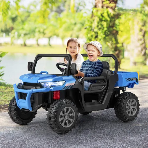 Miniatura 2 de OLAKIDS Coche Montable de 2 Asientos, Vehículo Eléctrico UTV Todoterreno de 12V con Control Remoto, Cama Basculante, Pala Extra, Música, USB, AUX