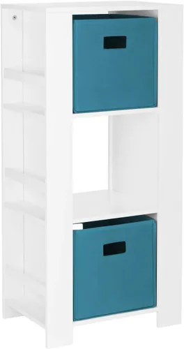 RiverRidge Book-Nook Tower - Estantería para niños y organizador de almacenamiento de juguetes con 3 cubículos, 2 cubos de almacenamiento plegables