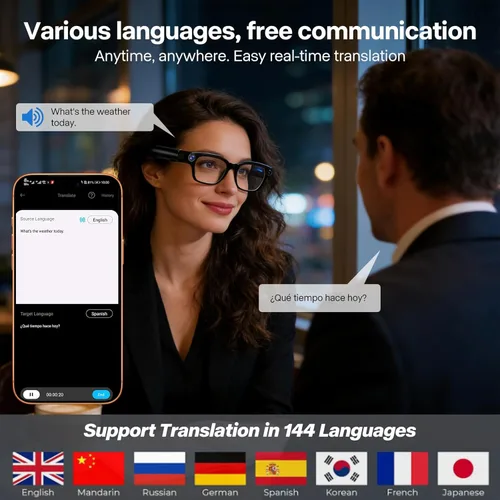Miniatura 4 de Lentes inteligentes Ai con cámara, grabación de fotos y video HD 4K 8MP con traducción en tiempo real/reconocimiento de objetos/voz