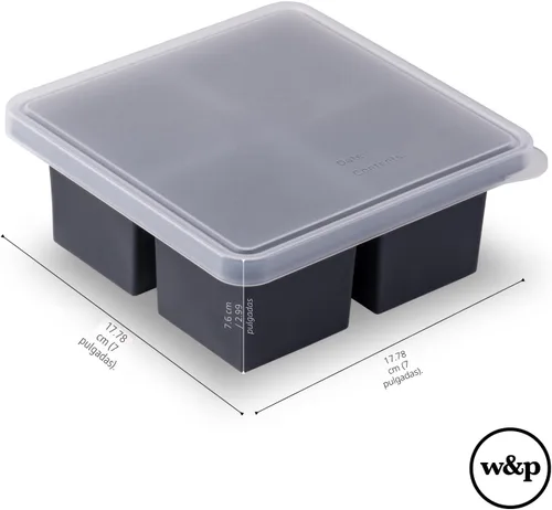 Miniatura 6 de W&P Cup Cubes - Bandeja de silicona para congelador con tapa, azul, hace 4 porciones perfectas de 1 taza, congela y almacena sopa, caldo, salsa