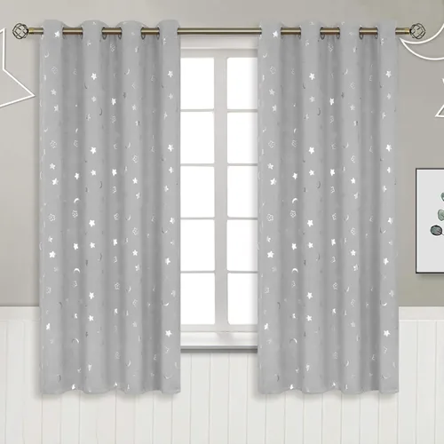 Miniatura 84 de BGment Cortinas opacas para dormitorio infantil, con aislamiento térmico, con ojales, estampado de estrellas plateadas, cortinas para oscurecer