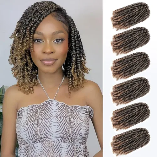 Paquete de 6 extensiones de pelo trenzado de ganchillo, trenzado de resorte, colores Ombre de baja temperatura, fibra sintética esponjosa Kanekalon,
