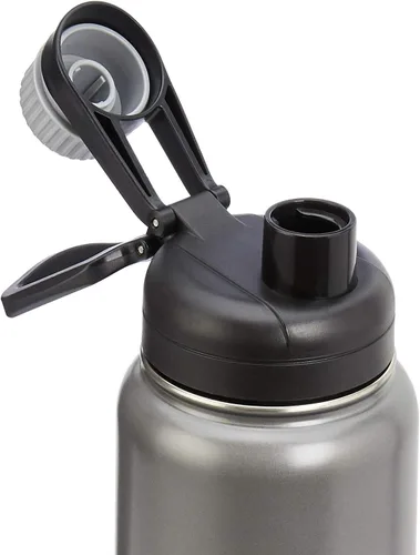 Miniatura 4 de Amazon Basics Botella de agua grande con aislamiento de acero inoxidable, tapa de boquilla, 30.1 onzas, gris