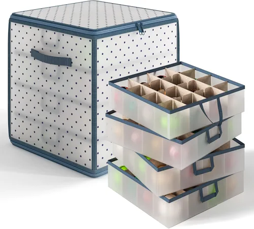 Miniatura 9 de Caja grande de almacenamiento para adornos navideños con divisores ajustables - Contenedor de almacenamiento de adornos de plástico para 128 adornos