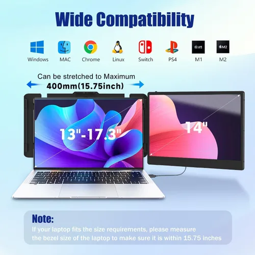 Miniatura 2 de KEFEYA Extensor de Pantalla para Laptop, Extensión de Monitor Portátil de 14" FHD 1080P IPS de Doble Pantalla, Monitor Portátil para Laptops