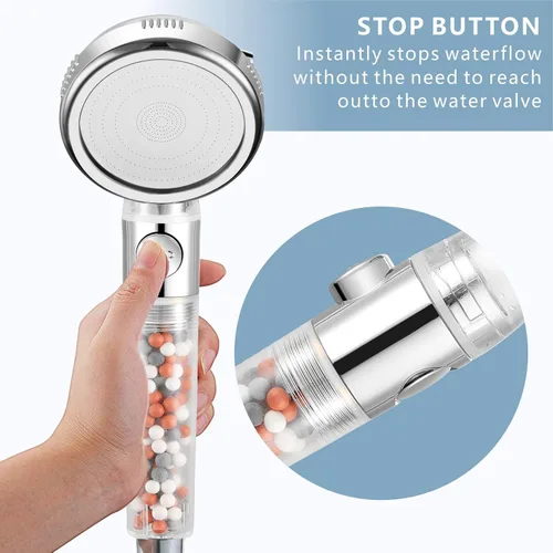 Miniatura 6 de Cabezal de ducha de mano filtrado con interruptor de encendido/apagado, filtro de ducha de alta presión con 3 ajustes de pulverización para agua