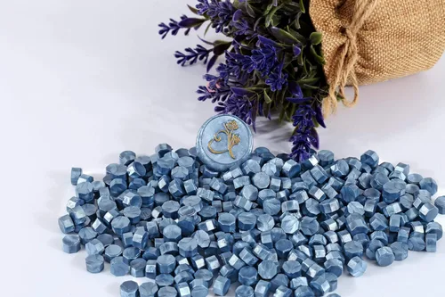 Miniatura 6 de Yoption Juego de 360 cuentas de cera de sellado azul para sello de cera con velas y cuchara de fusión Azul Metálico