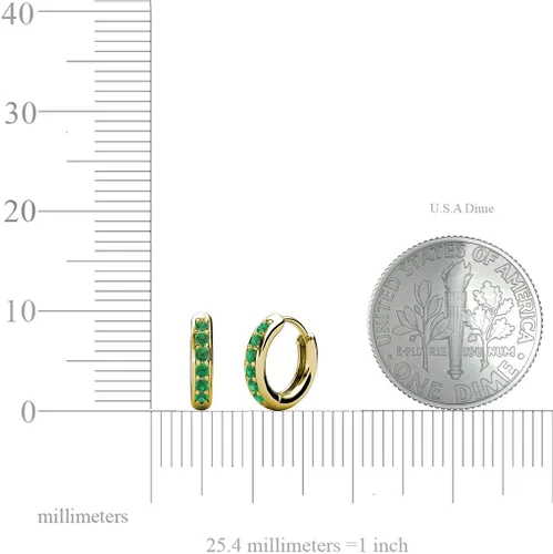 Miniatura 2 de Aretes de aro pequeños esmeralda Huggies 019 ctw oro amarillo de 14 quilates Oro amarillo Esmeralda Oro amarillo esmeralda