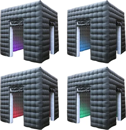 Cabina de fotos inflable (negro, dos puertas, 8.2 x 8.2 x 8.2 pies), cabina de fotos LED inflable portátil con soplador de aire interior, ideal para