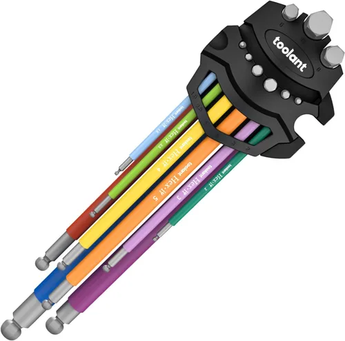 Toolant - Juego de llaves Allen métricas de 9 piezas, juego de llaves Allen de brazo extra largo con extremo de bola, juego de llaves hexagonales