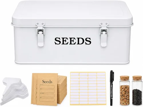 Miniatura 9 de Caja de almacenamiento de semillas, contenedor de semillas de metal, organizador de almacenamiento de semillas con tapa, caja de almacenamiento