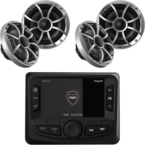 Wet Sounds WS-MC-2 - Radio marina con 2 pares de sonidos húmedos, repuesto OEM 65ic-S Serie XS-Cono plateado de 6.5 pulgadas, par de altavoces