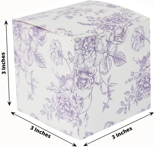 Miniatura 2 de Efavormart - Paquete de 25 cajas de regalo de fiesta con patrón de toile francés, lavanda mate y cajas de dulces blancos, papel de cartulina, 3 x 3