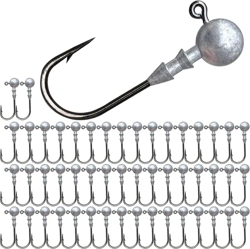 Juego de 50 cabezas de jig de pesca redondas, anzuelos de pesca para señuelos de natación en agua salada y dulce, 1/8oz 1/6oz 1/4oz