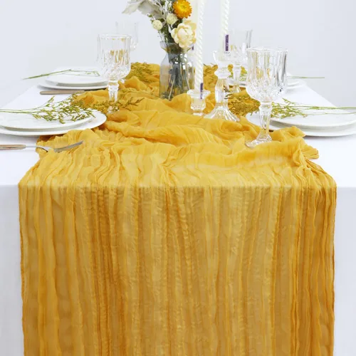 Miniatura 4 de Camino de mesa de gasa color dorado, 36 x 120 pulgadas, tela rústica de queso, 10 pies, camino de mesa bohemio transparente para recepción, fiesta