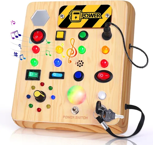 Miniatura 11 de TINTECUSA Tablero Ocupado con Luz LED, Juguetes Sensoriales de Madera para Niños Pequeños, Juguete Musical Montessori para Avión, Actividades