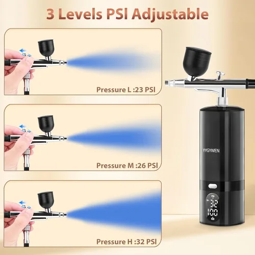 Miniatura 2 de Kit de aerógrafo de 32PSI, kit de aerógrafo de acción simple con compresor, juego de pistola de aerógrafo con pantalla LED para pintura, arte