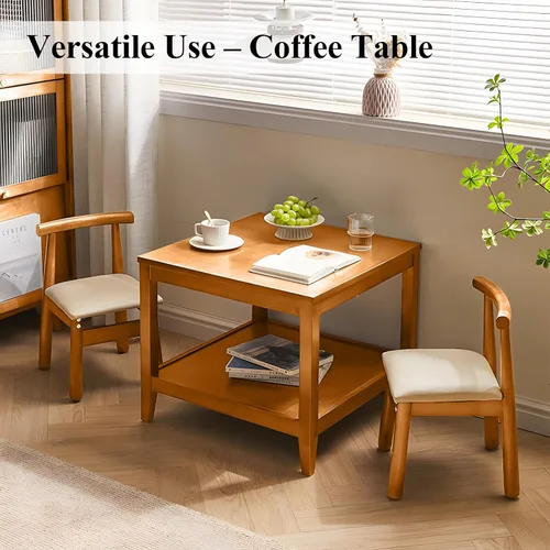 Miniatura 9 de Mesa auxiliar, mesa auxiliar cuadrada de madera maciza con estante de almacenamiento, mesa auxiliar de 2 niveles para sala de estar, mesa de sofá