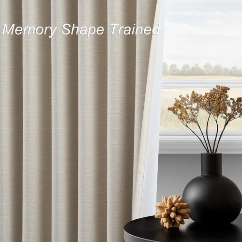 Miniatura 5 de Topfinel Cortinas opacas, blanco beige, 2 paneles, ventanas pequeñas, textura, mezcla de lino, bohemia, abedul, rural, gancho, bolsillo trasero