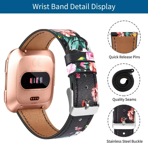 Miniatura 4 de Correas de cuero compatibles con pulseras Fitbit Versa 2 y Versa Lite, correa de cuero de repuesto clásica para Fitbit Versa SE para mujeres