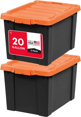 IRIS USA - Contenedores de almacenamiento con cerradura de 20 galones con tapas, 2 unidades - Fabricados en EE. UU., resistentes, apilables,