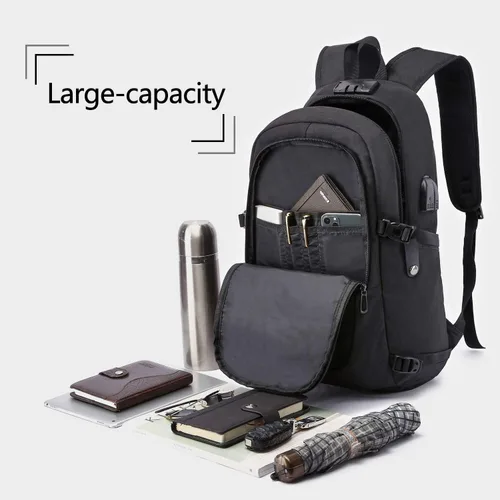 Miniatura 3 de WENIG - Mochila antirrobo para portátil de viaje con puerto de carga USB y cerradura, mochila de trabajo delgada y resistente al agua para hombres