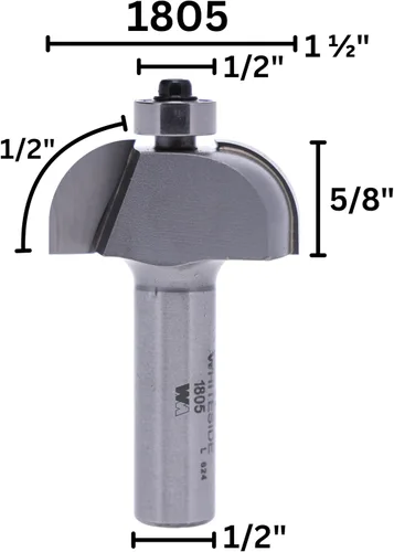 Miniatura 2 de Whiteside Router Bits Broca de ensenado 1805 con radio de 1/2 pulgada, diámetro grande de 1-1/2 pulgadas y longitud de corte de 5/8 pulgadas